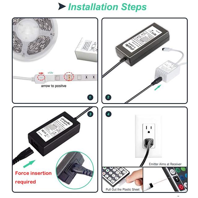 LED Strip Lights 65ft 2x10m WIFI App Intelligent Control 5050 RGB LED Smart Strip Light with IR 24 Key Controller or DC12V Adapter Kit