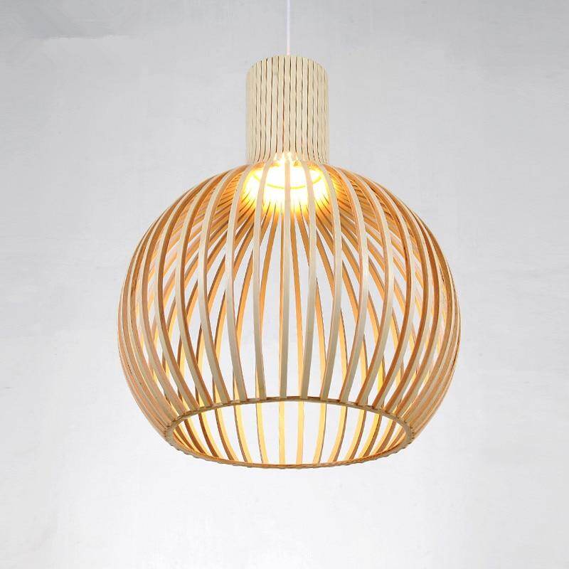 Modern Black Wood Birdcage E27 Bulb Pendant Light Nordic Home Deco Weaving Wooden Pendant Lamp