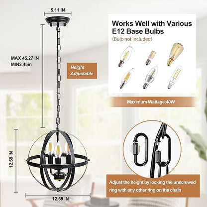 Globe Chandelier Farmhouse Hanging Lighting Ceiling Light Fixture