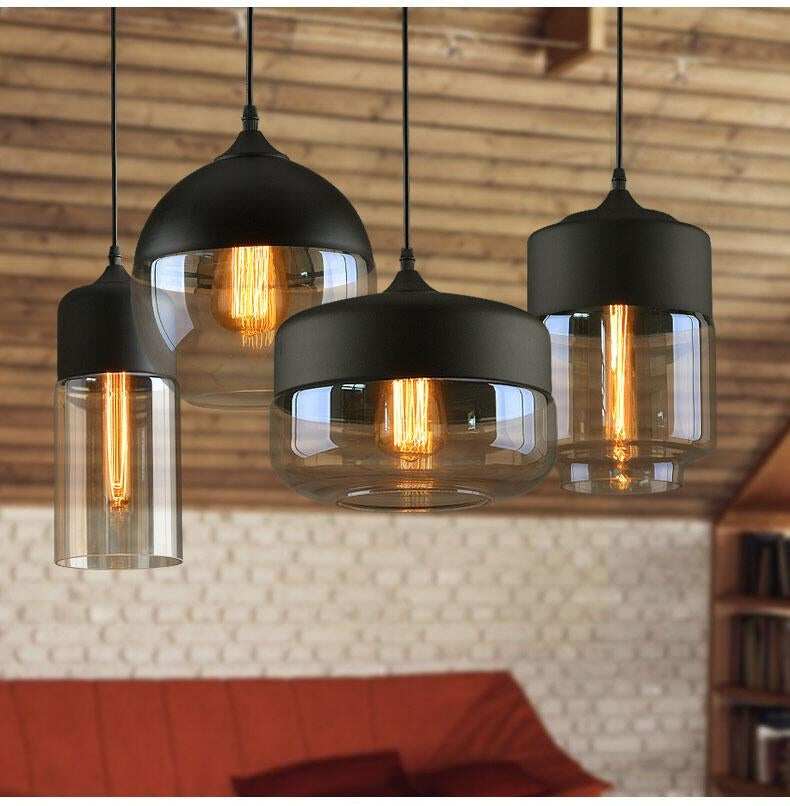 Metal Industrial Glass Pendant Light Black Loft Bar Counter Dining Room Personality Creative Glass Ceiling Hanging Lamp
