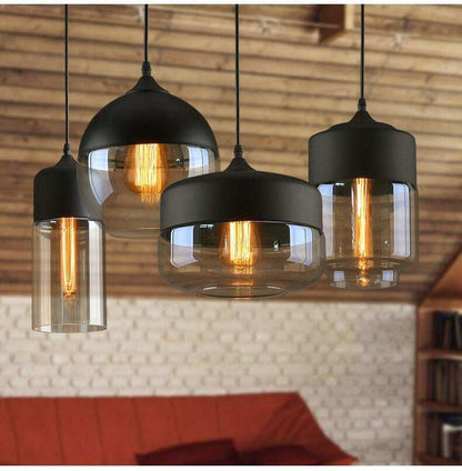 Metal Industrial Glass Pendant Light Black Loft Bar Counter Dining Room Personality Creative Glass Ceiling Hanging Lamp