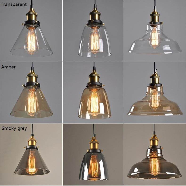 Vintage Glass Pendant Lights Loft Hang Lamp Smoky Grey Hanging Light