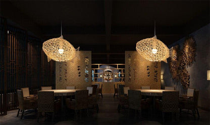 Creative Fish Pendant Lights Hand Woven Rattan Hanging Lamps Restaurant Bedroom Bar Light Fixture Home Teahouse Decoration