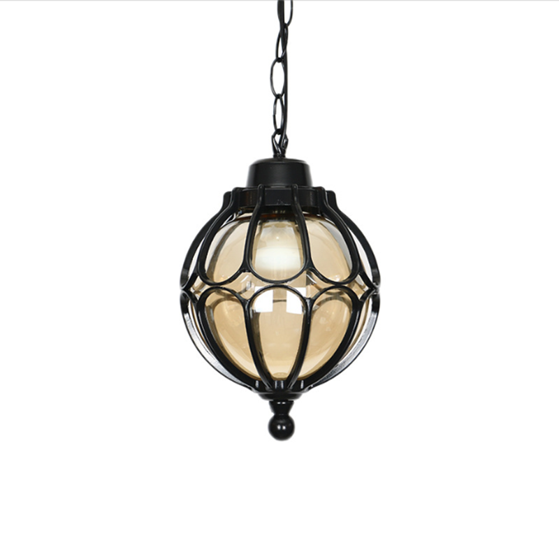 Waterproof Outdoor Garden LED Light Amber Glass Bronze Vintage Pendant Lamp Balcony Simple Hallway Entrance E27 Hanging