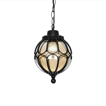 Waterproof Outdoor Garden LED Light Amber Glass Bronze Vintage Pendant Lamp Balcony Simple Hallway Entrance E27 Hanging