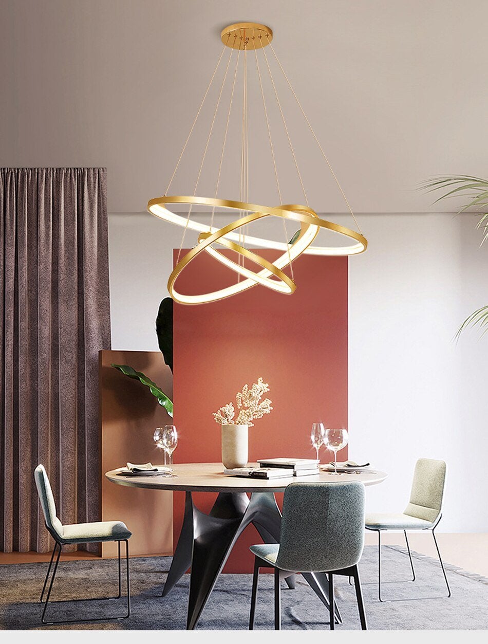 Golden Living Room Chandelier Post Modern Minimalist Atmosphere Light Luxury Nordic Art Ring Network Creative Restaurant Lamps