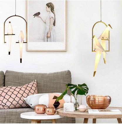 Modern Paper Crane Metal Chandelier For Restaurant Living Room Dining Room Children's Room LED Bird Design Pendant Lamp