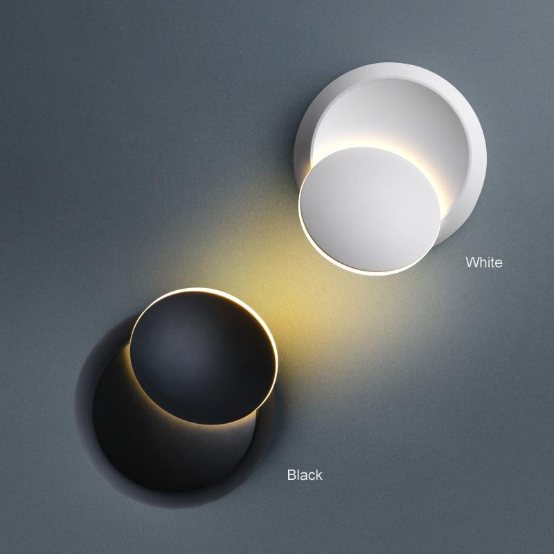 LED Wall Lamp 360 degree rotation adjustable bedside light White and Black creative wall lamp Black modern aisle round lamp
