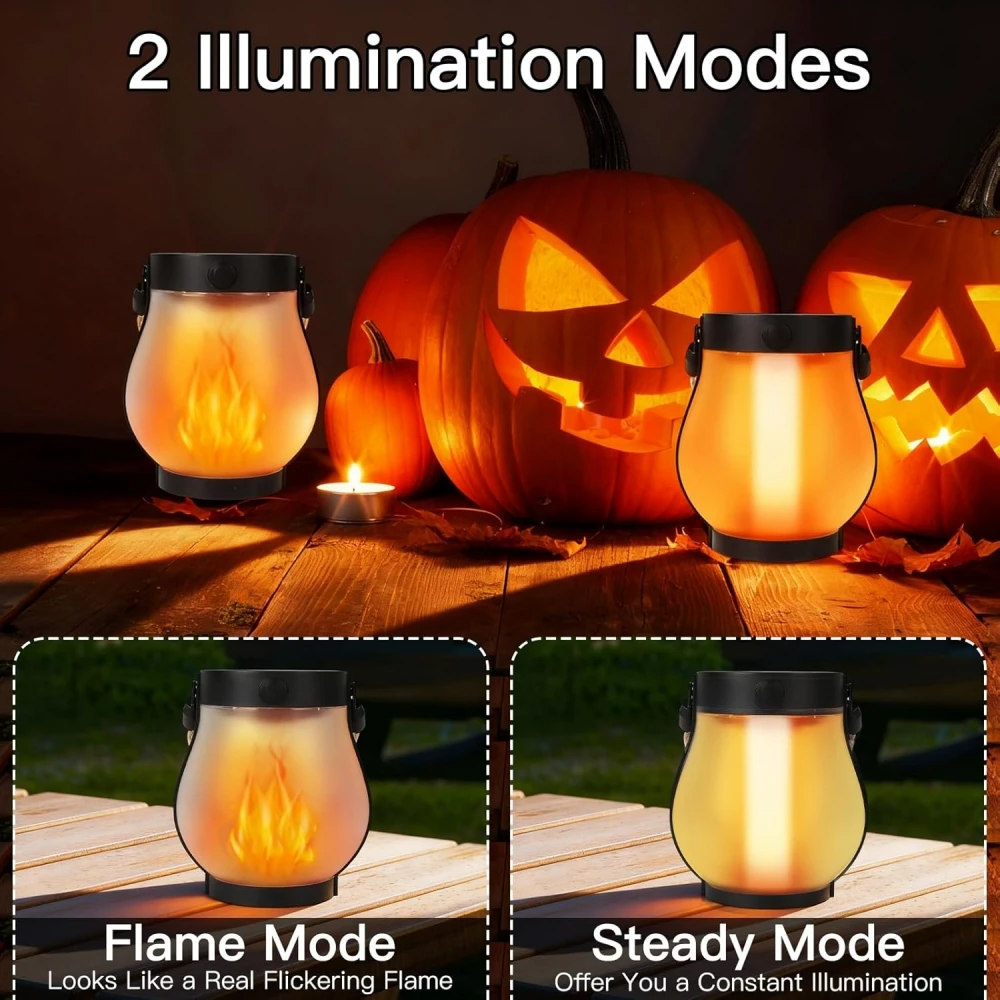 Solar Flame Lantern Outdoor Hanging LED Light Waterproof Rustic Rope Lamp Fire Effect Patio Garden Yard Camping