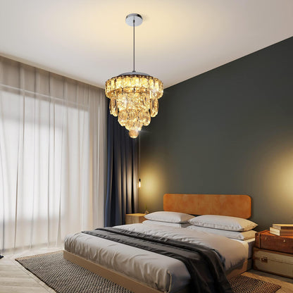 Mini Crystal Chandelier,Chrome Ceiling Pendant Light Fixtures,LED Crystal Flush Mount Ceiling Light Dimmable for Room Hallway
