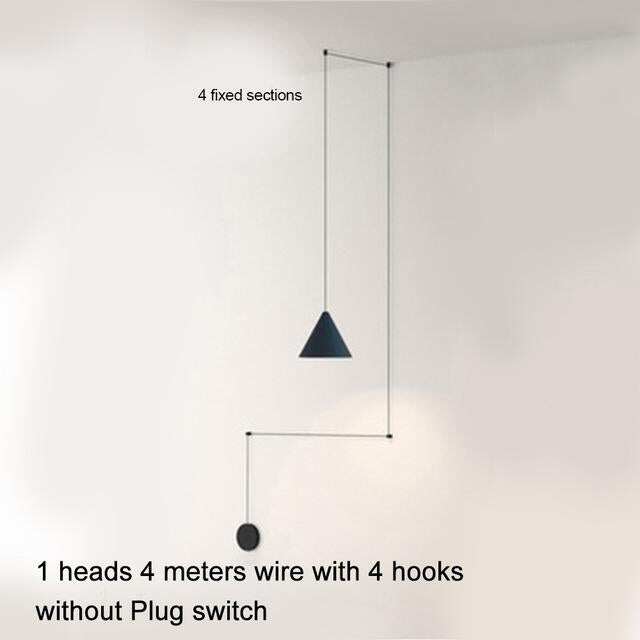 Modern Pendant Lamp Light Black Metal Long Wire Simple Shape Kitchen Bar Hanging Lamp Bedside Suspension Lighting Creative Lamp
