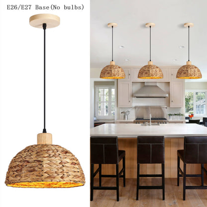 Hand Woven Rattan Pendant Light Adjustable Hemp Hanging Pendant Light Chinese Style Bamboo Home Decor Lighting
