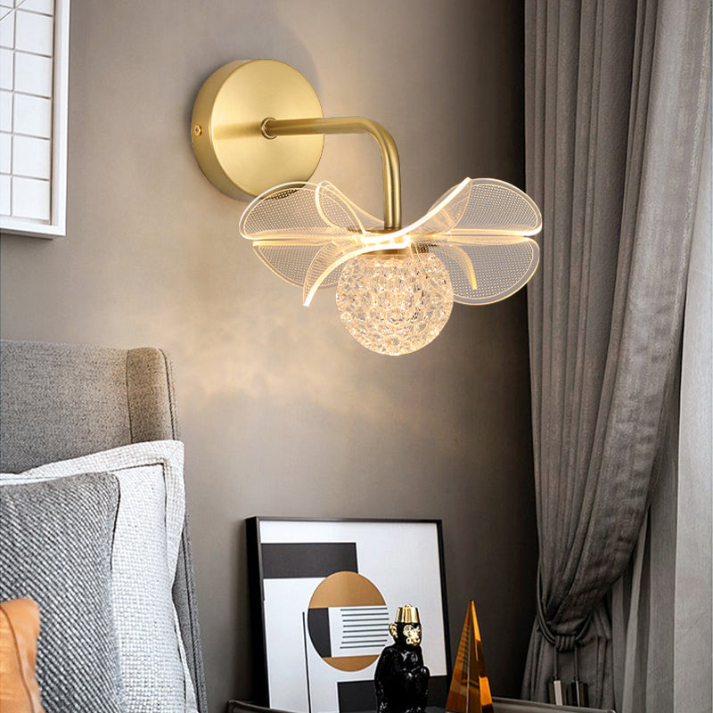 Modern LED Wall Lamp Electroplated Flower Shaped Bedroom Bedside Light Study Dining Room Living Room Background Decoration Lamp