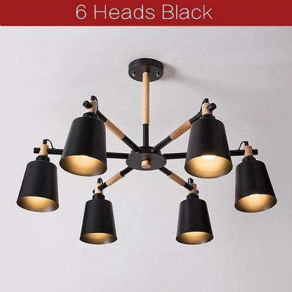 Nordic Creative Simple 3/6/8 Heads Solid Wood LED Pendant Light White Black Color Iron+Solid Wood E27 Holder Modern Ceiling Lamp