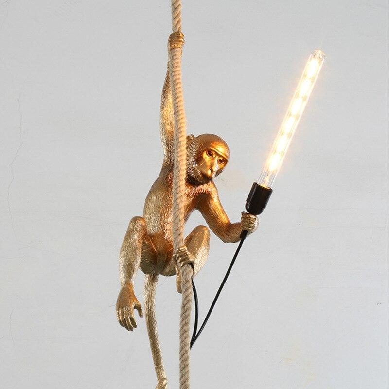 Modern Lovely Gold White Monkey Hemp Rope Pendant Lamp For Children Home Bar Cafe Decoration