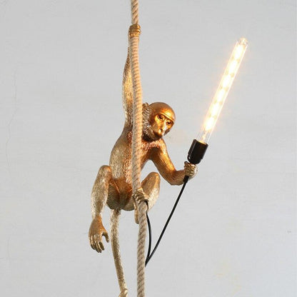 Modern Lovely Gold White Monkey Hemp Rope Pendant Lamp For Children Home Bar Cafe Decoration