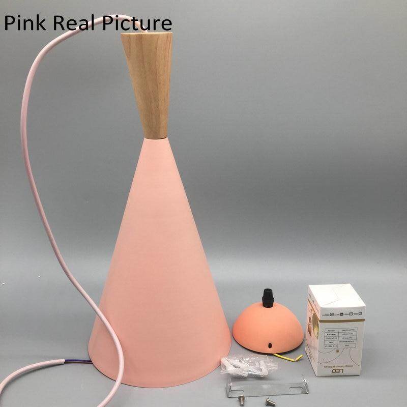 Modern Nordic Pendant Lights Iron Lampshade Wood LED Hanging Lamp