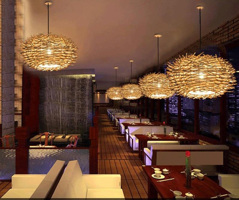 Handmade Bird Nest Pendant Light Wicker Wood Hotel Restaurant Dinning Room Cafe Bar Nordic Rattan lustre Modern Hanging Suspension