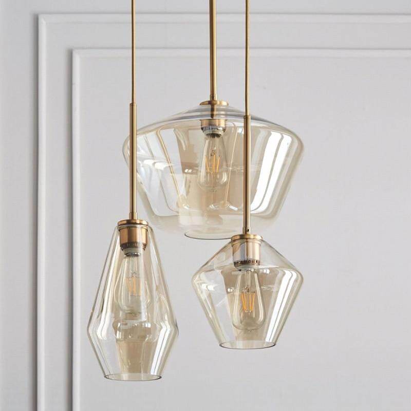 Nordic Modern Glass Pendant Lights Fixtures Loft LED Hanging Pendant Lamp For Kitchen Restaurant Living Room Bedroom E26 E27