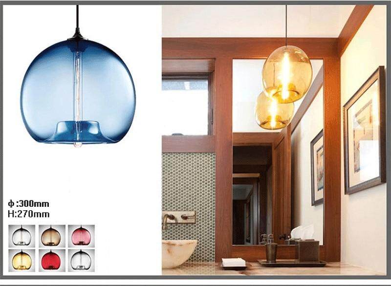 Modern Loft E27 Glass Bowl Pendant Lights Colorful Simple Hanging Lamps For Kitchen Living Room Bedroom Restaurant Hotel Room