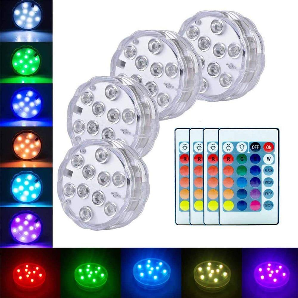 4PC Underwater lamp IP68 Waterproof Multi Color Battery Operated Remote Control Wireless 10-LED lights for Hot Tub,Pond,Pool