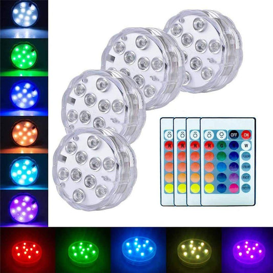 4PC Underwater lamp IP68 Waterproof Multi Color Battery Operated Remote Control Wireless 10-LED lights for Hot Tub,Pond,Pool
