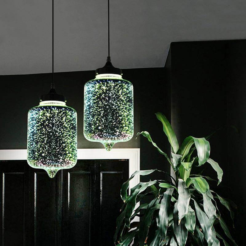Modern 3D Colorful Romantic Starry Sky Hanging Glass Shade Pendant Lamp Lights Fixture E27 For Bedroom Restaurant Living Room