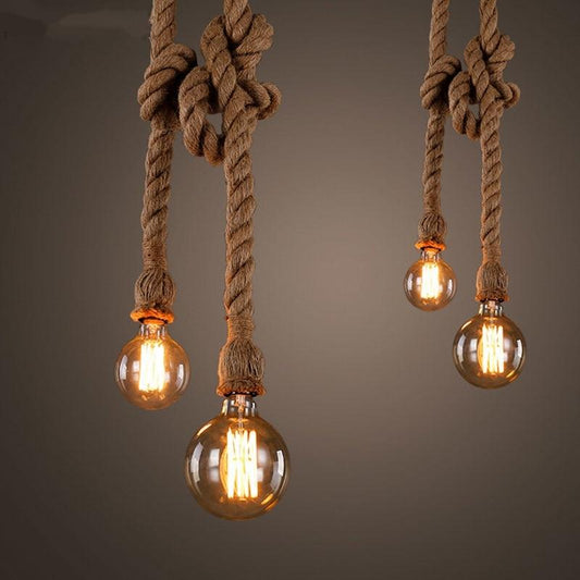 Hemp Rope Pendant Lights Vintage Retro Loft Industrial Hanging Lamp for Living Room Kitchen Home Light Fixtures Decor Luminaire