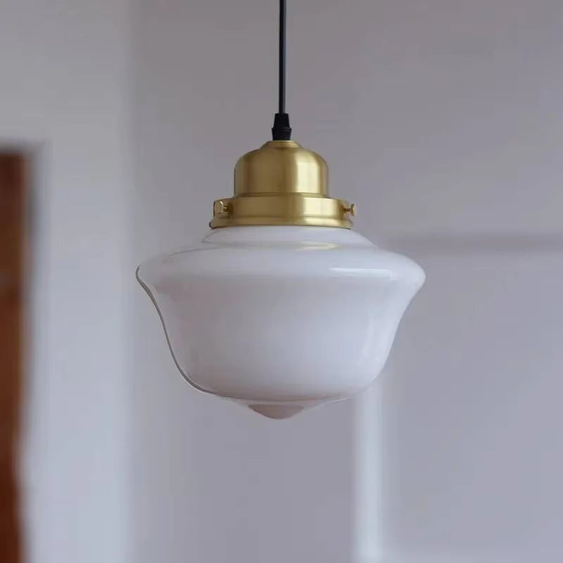American Retro Pendant Light - Milky Glass & Brass Vintage Ceiling Fixture for Bedroom Bar Cafe Cream Chandelier