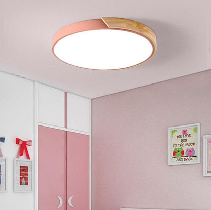 Nordic Fashion Simple Wooden Ceiling Lamps Colorful Round Aluminum Bedroom Living Room Light Fixture
