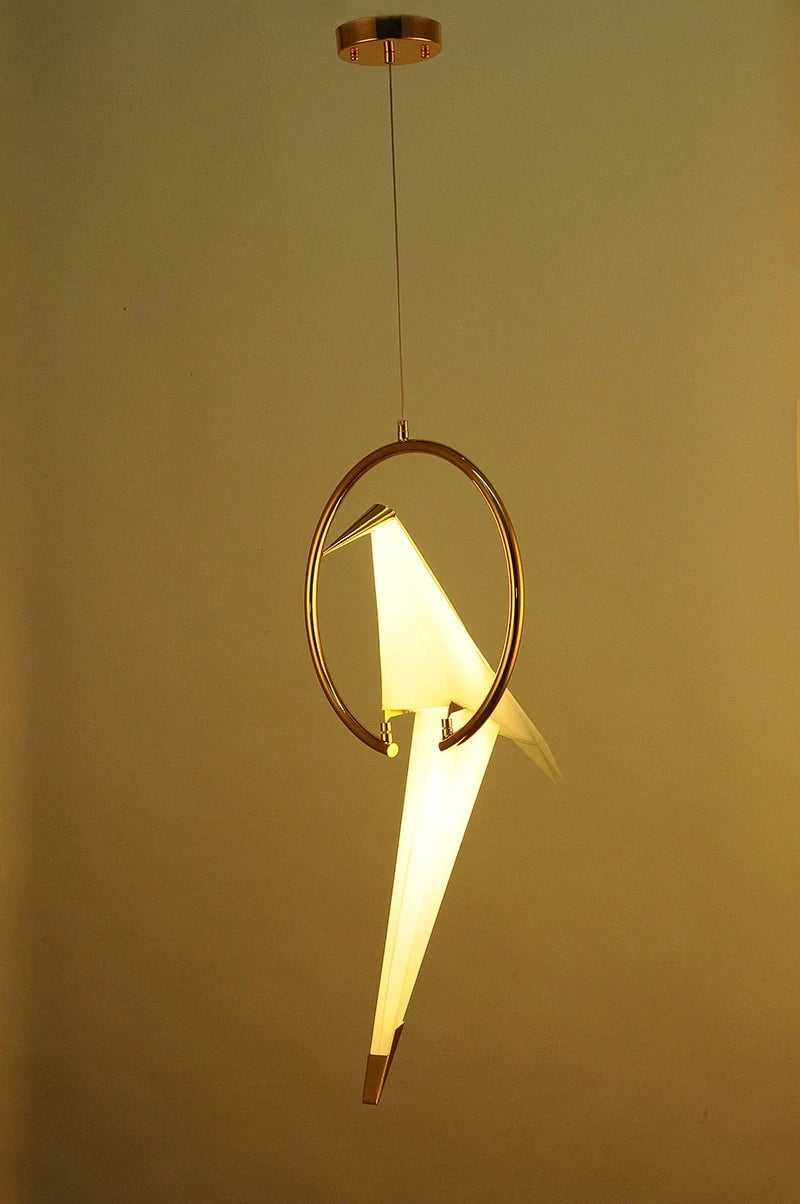 Modern Paper Crane Metal Vintage Chandelier Hanging Light Restaurant Living Dining Children's Room LED Bird Design Pendant Lamp