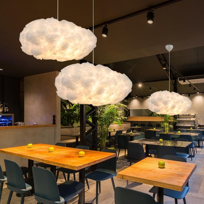 Floating white clouds chandelier silk cloud lights hotel lobby art bedroom decoration designer creative engineering lamps