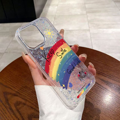 Rainbow  Glitter Phone Case For iPhone 16 15 14 13 12 11 Pro XS MAX 7 XR 8 7 Plus Clear Cover Fundas