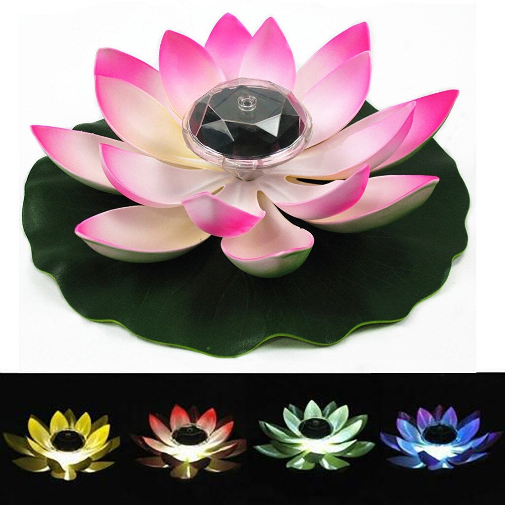 Solar Powered LED Flower Light Floating Fountain Pond Garden Pool Lamp Realistic Lotus shape Led Bright Lamps Bulb