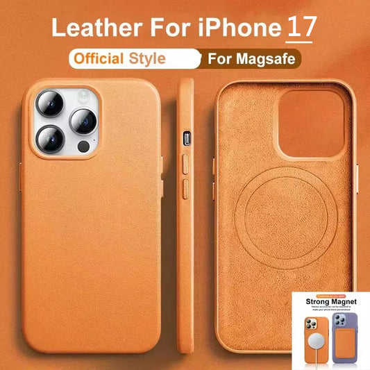 Official MagSafe Leather Case for Apple iPhone 17 Pro Max 16 13 12 14 15 Plus Original Strong MacSafe Magnetic Cover Accessories