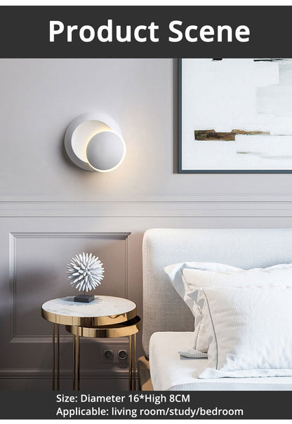 LED Wall Lamp 360 degree rotation adjustable bedside light White and Black creative wall lamp Black modern aisle round lamp