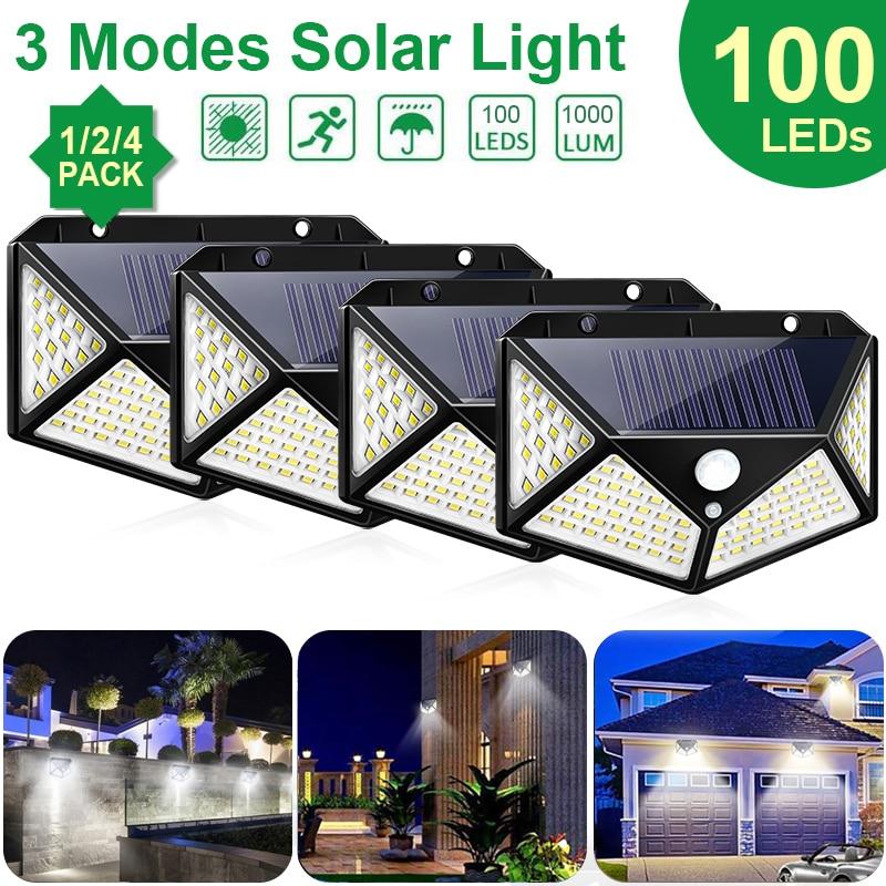 Goodland 100 LED Solar Light Outdoor Solar Lamp Powered Sunlight 3 Modes PIR Motion Sensor for Garden Decoration Wall Street