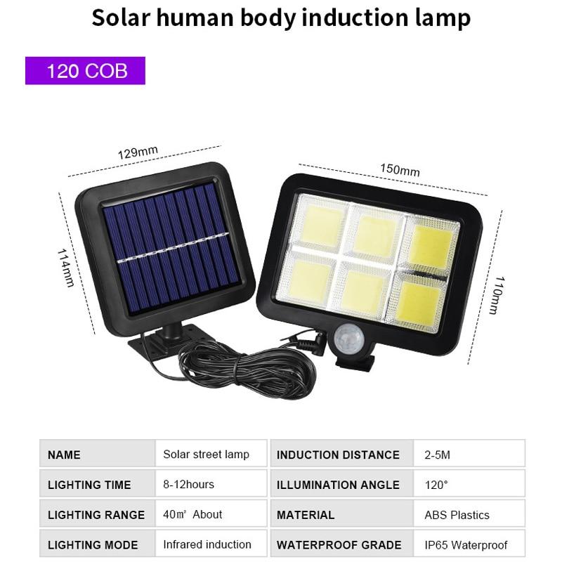 120 COB LED Solar Light Solar Lamp with Motion Sensor Outdoor Garden Spotlight Solar Powered Wall Lamp for Street Path Courtyard