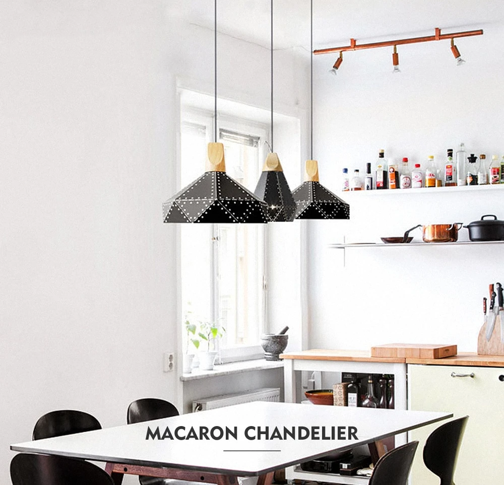 Pendant Light Modern E27 Macron Color Pendant Lamp Wood Iron Lampshade Cable 1.2m Pendant Lamp For Bedroom