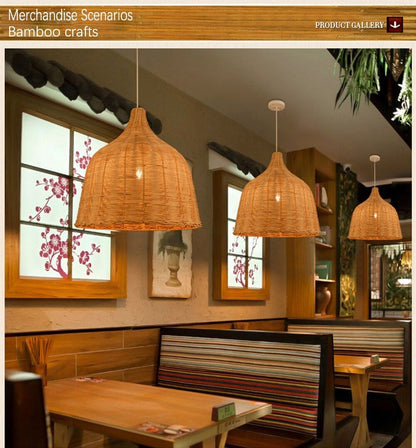Hand Woven Rattan Pendant Light Japan Style Hanging Lamp E27 For Restaurant Bedroom Rustic Art Industrial Lamps Creative LED