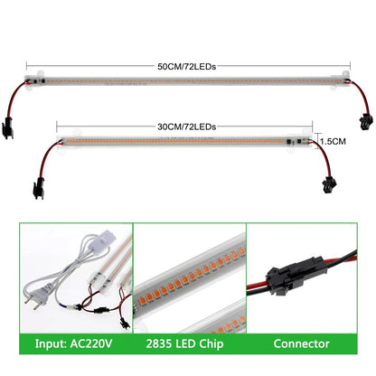 LED Grow Light Full Spectrum LED Bar Lamp for Plants High Luminous Efficiency 8W 50/30cm for Grow Tent Greenhouses Flowers