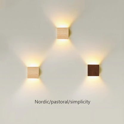 Nordic Wall Lamp Led Up Down Warm Light For Living Room Bedroom Wall Decor Wood/Walnut Corridor Sconce Decorative