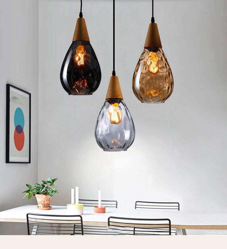 Living Room Bar Solid Wood Lighting Simple Creative Personality Single Glass Chandelier