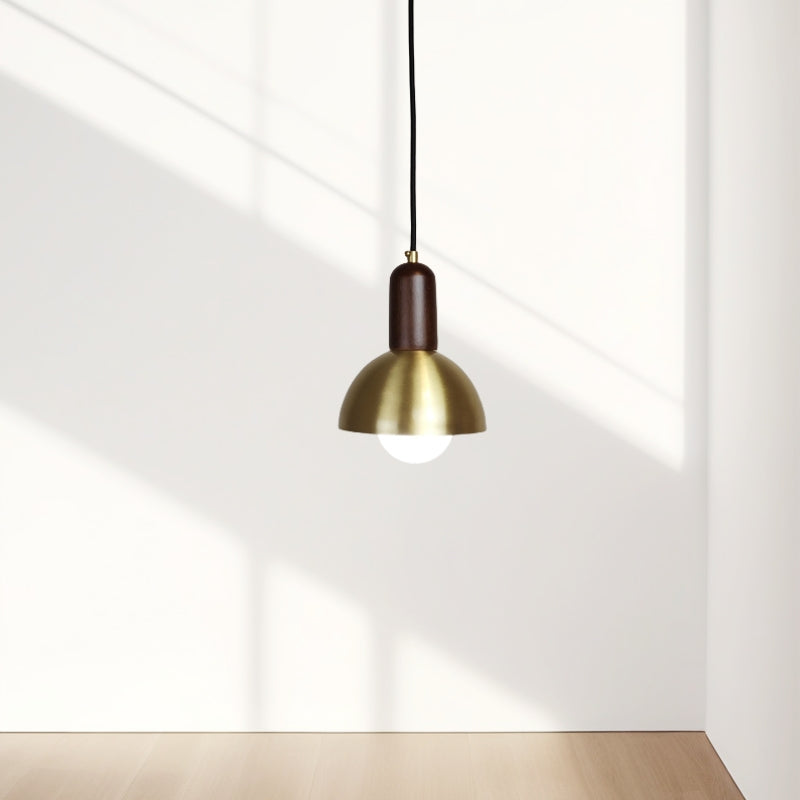 Brass Round Ball Pendant Fixture LED Vintage Hanging Lamp Copper Walnut Wood Lighting Fabric Wire Pendant Lamp