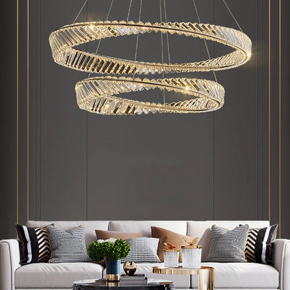 Dimmable Crystal Chandeliers Lighting Modern Ring Pendant Light LED Lamp Fixtures for Dining Room Livingroom Bedroom Kitchen