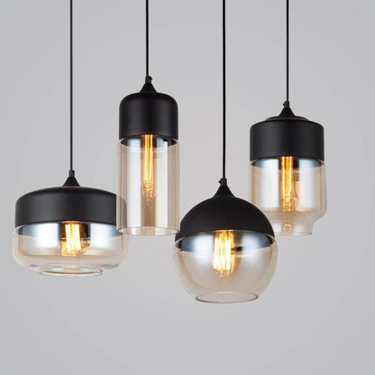 Metal Industrial Glass Pendant Light Black Loft Bar Counter Dining Room Personality Creative Glass Ceiling Hanging Lamp