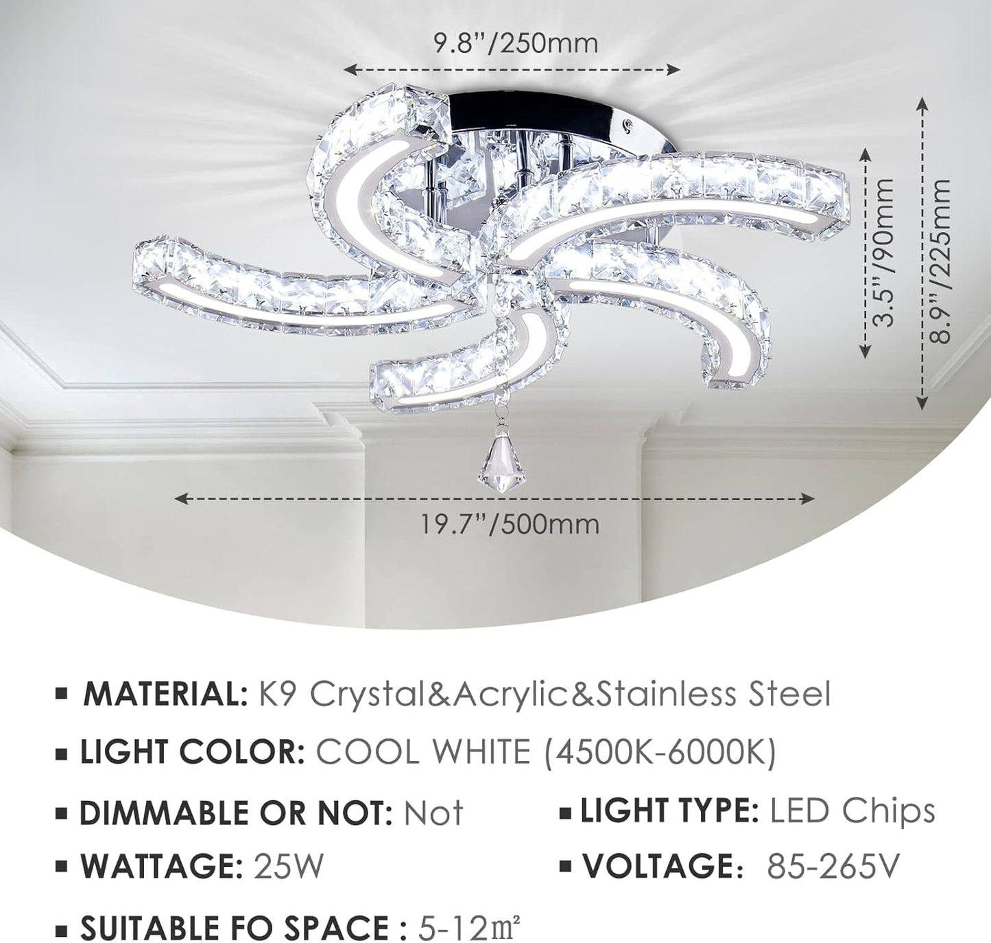 Modern Crystal Chandeliers Acrylic Crystal Led Ceiling Light Fixtures Arm Pendant Lighting Stainless Steel Ceiling Lamp Hanging