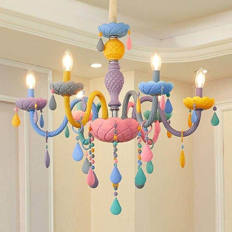 Makaron Color Crystal Pendant Lamp Children Bedroom Lamp Creative Fantasy Luminaire Stained Glass Lustre Candle Hanging Lamp