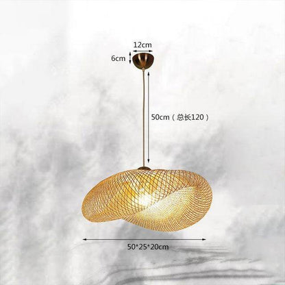 Bamboo LED E27 Wicker Rattan Wave Shade Pendant Light Vintage Japanese Lamp Suspension Home Indoor Dining Table Room Lighting