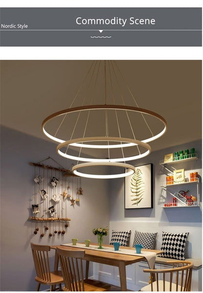 Modern LED Pendant Lights For Living Dining Room White Golden Coffee Black Circle Rings Aluminum Body Lamp Fixtures Home Lamp